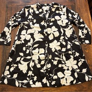 Cynthia Rowley NWT 100% Linen Dress Size Large Black White Floral Boho Shift New